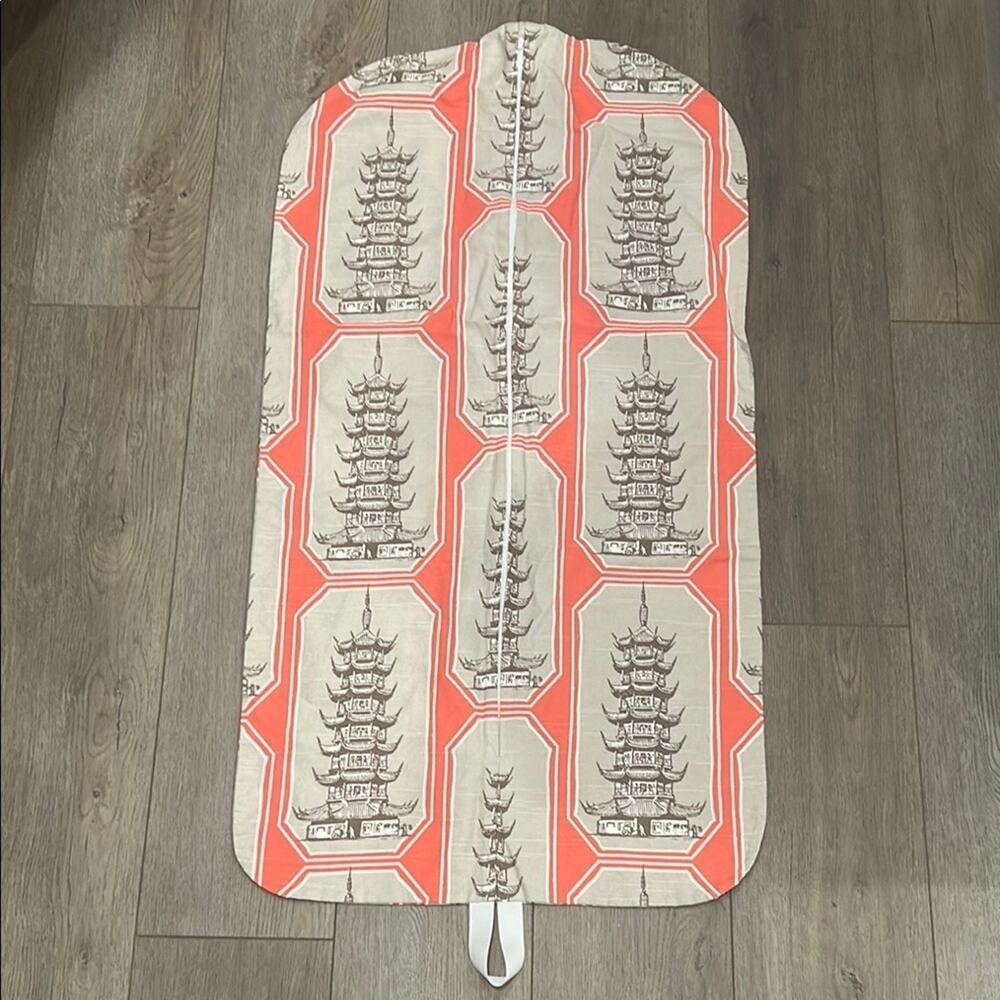 Pagoda Asian Print Outfit Travel Storage Garment Bag in Coral and Cream